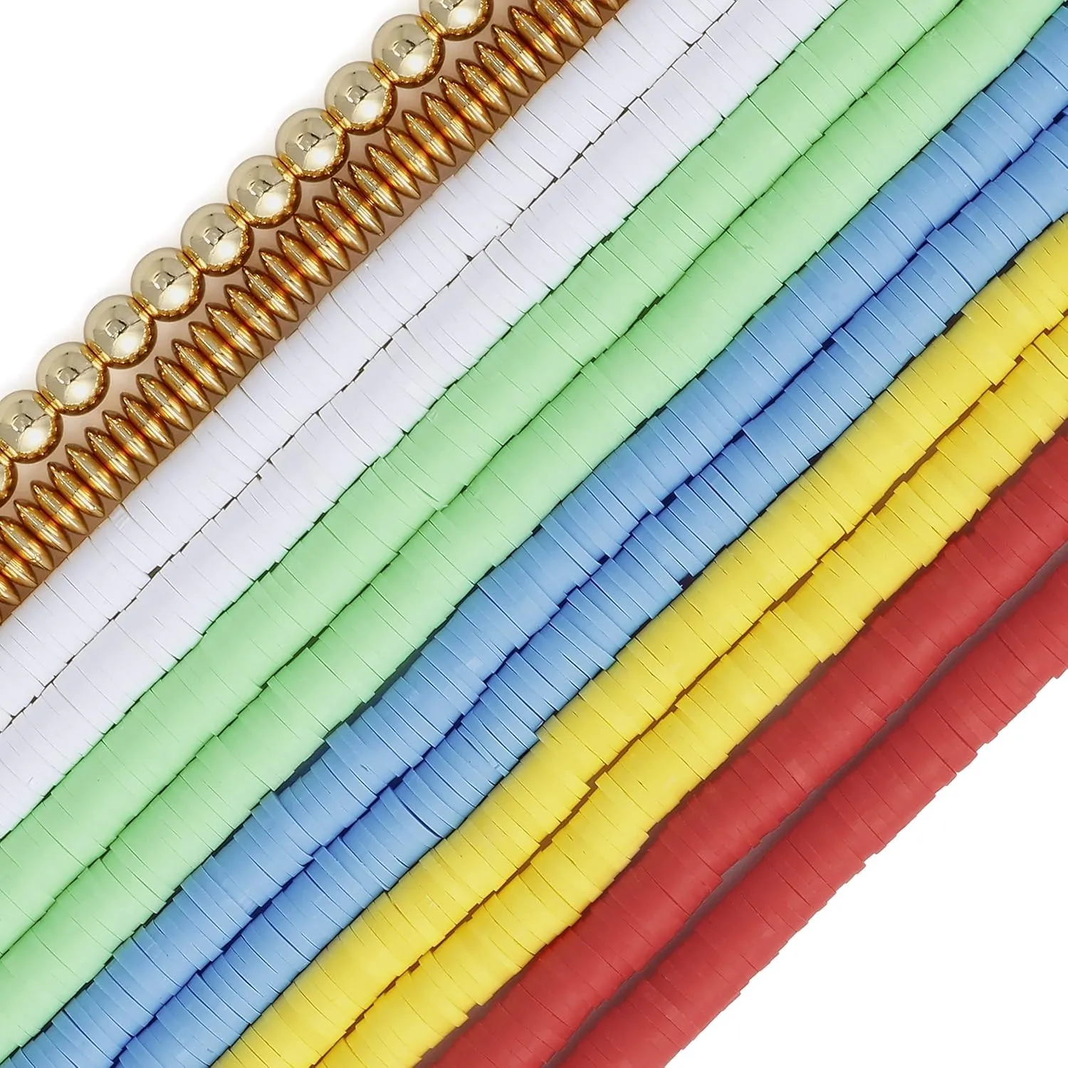 Bocar 6mm 10 Strands Clay Beads Kit Vinyl Flat Handmade Polymer Clay Beads with 2 Strands Alloy Beads Spacer for Jewelry Making Necklace Bracelet Earrings Finding (CB-001-mix 5)
