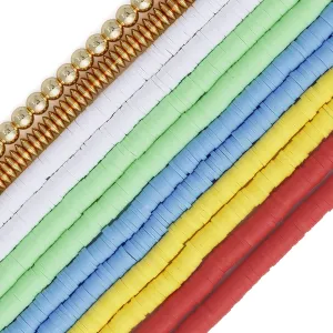 Bocar 6mm 10 Strands Clay Beads Kit Vinyl Flat Handmade Polymer Clay Beads with 2 Strands Alloy Beads Spacer for Jewelry Making Necklace Bracelet Earrings Finding (CB-001-mix 5)