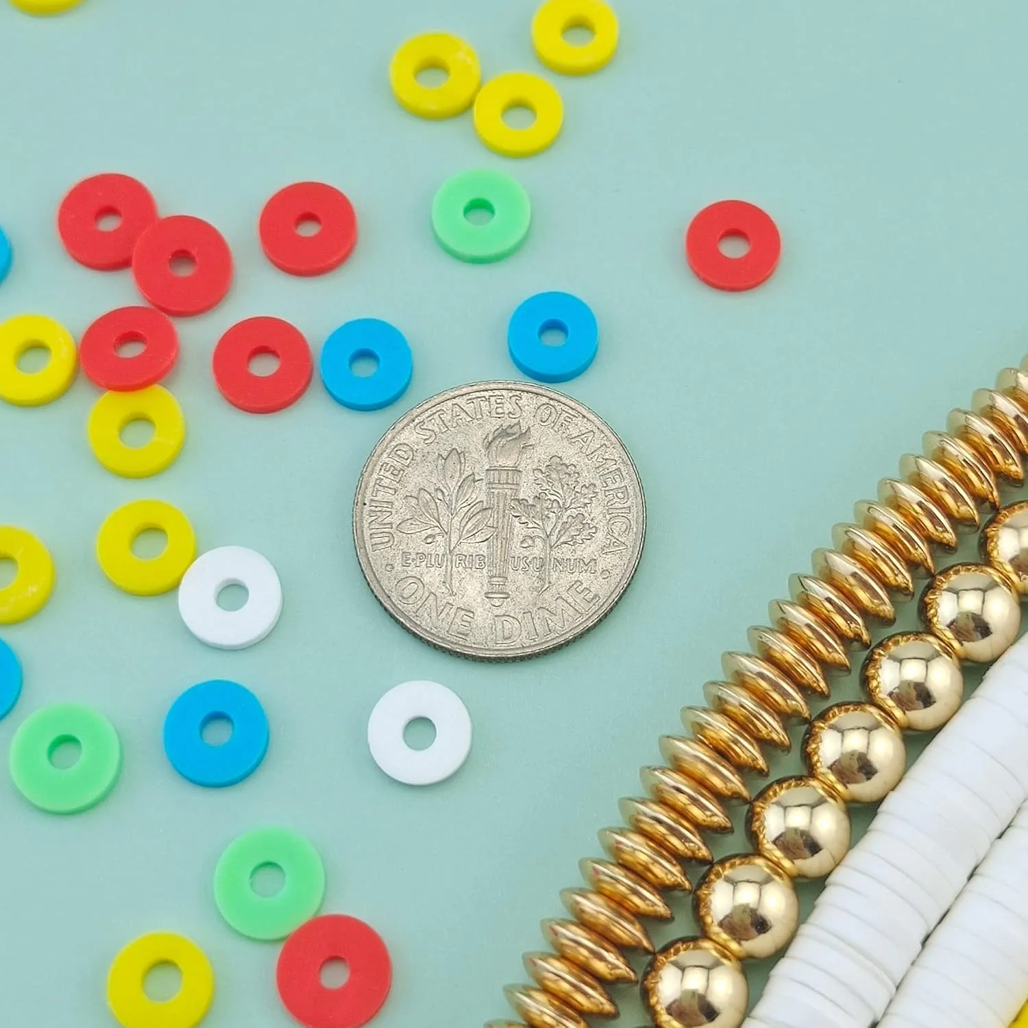 Bocar 6mm 10 Strands Clay Beads Kit Vinyl Flat Handmade Polymer Clay Beads with 2 Strands Alloy Beads Spacer for Jewelry Making Necklace Bracelet Earrings Finding (CB-001-mix 5)