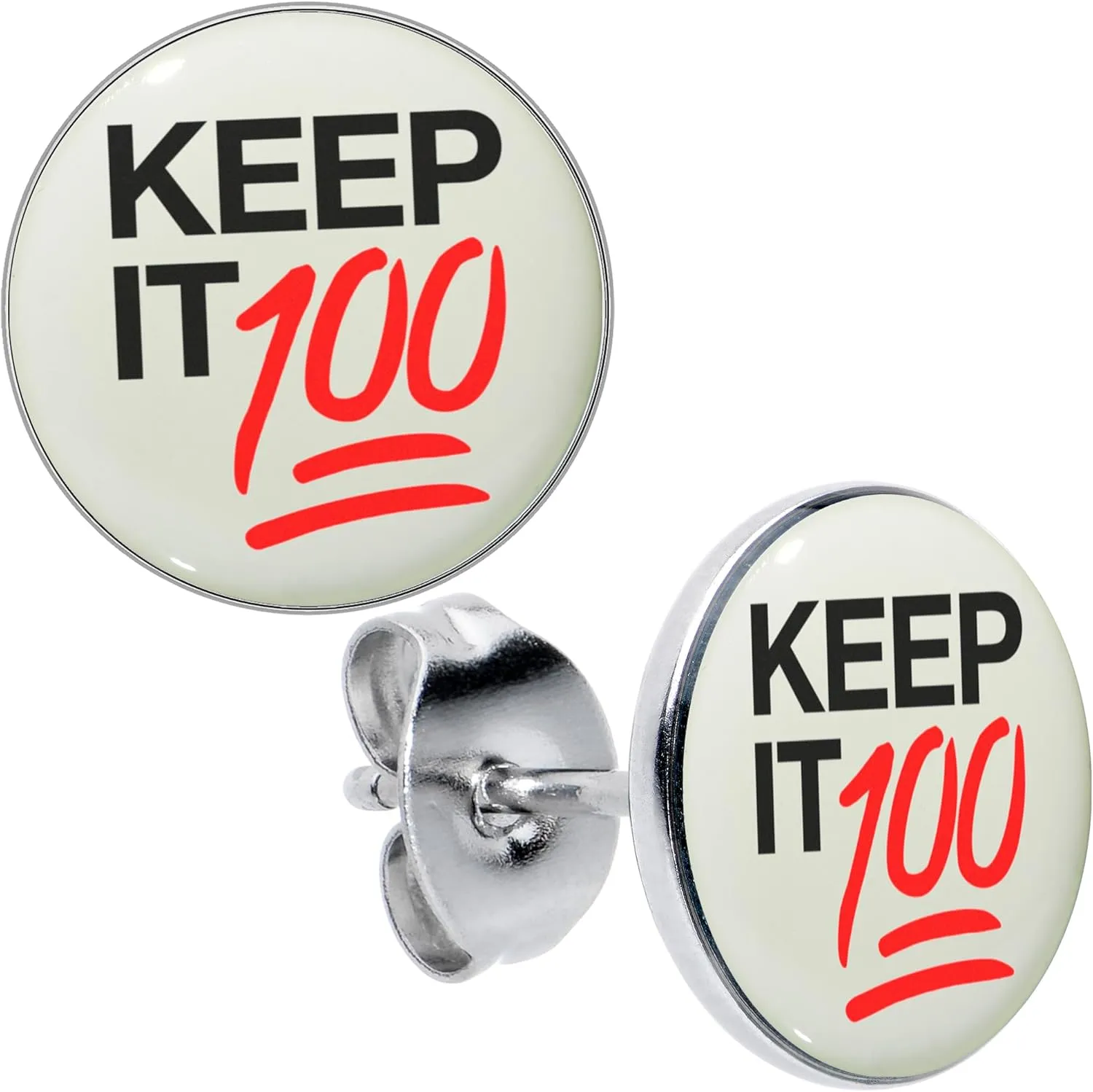 Body Candy 22G Stainless Steel Keep It 100 Glow in the Dark Pierced Stud Earrings Set for Women Men