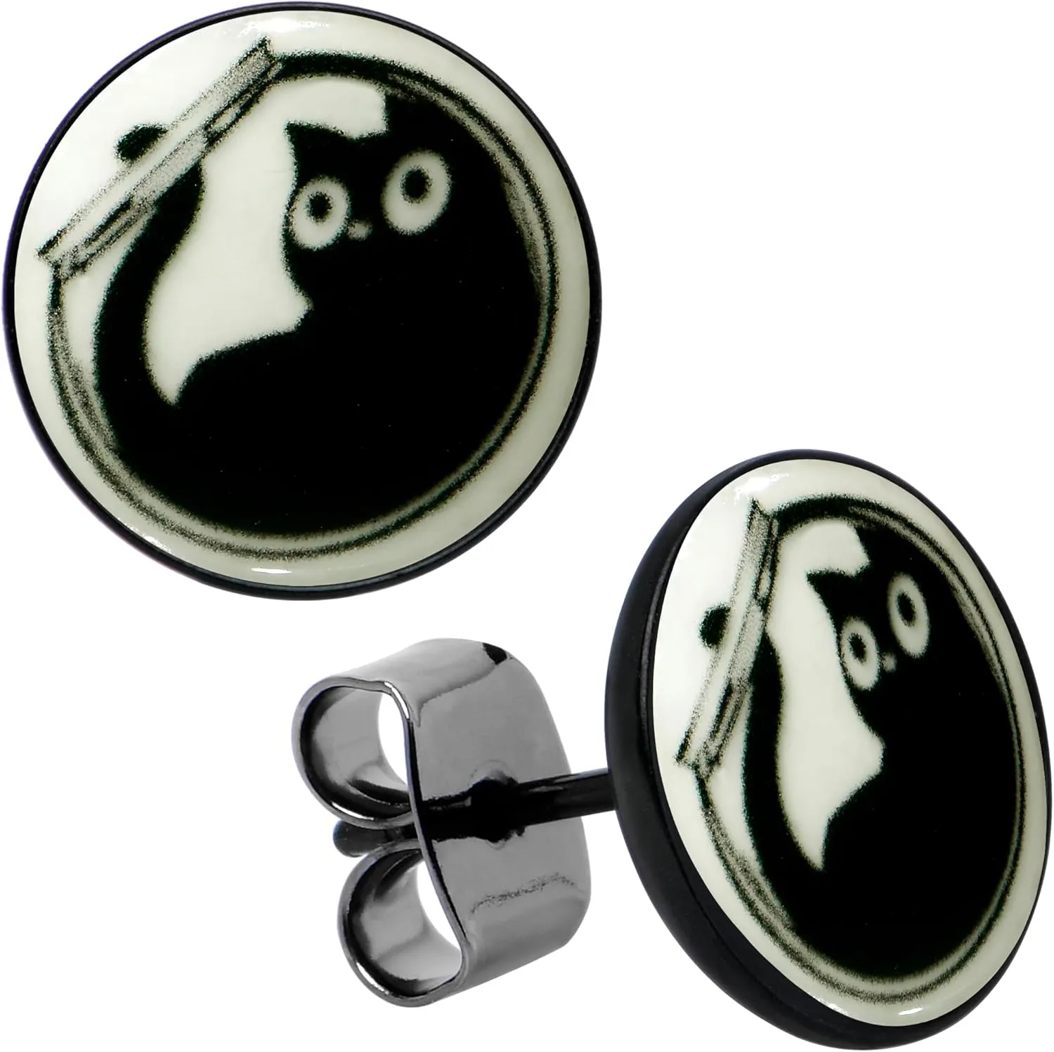 Body Candy Stainless Steel Fishbowl Kitty Cat Glow in the Dark Pierced Stud Earrings Set for Women Men