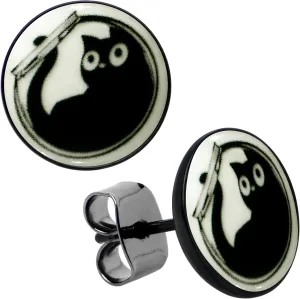 Body Candy Stainless Steel Fishbowl Kitty Cat Glow in the Dark Pierced Stud Earrings Set for Women Men