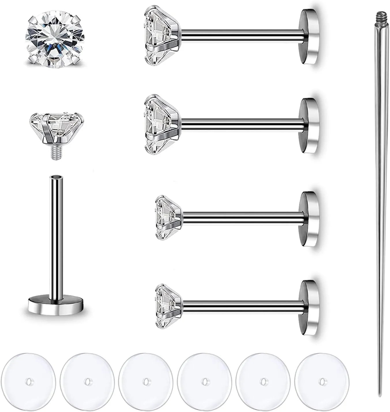 BodyAce 16G 18G Lip Studs Labret Ring, Nostril Stud Nose Rings for Women, Stainless Steel Medusa Helix Tragus Piercing Jewelry with Piercing Taper & Discs