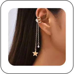 Bohemia Star Tassel Cuff Earrings Gold Chain Drop Ear Wrap Earrings Crystal Dangle Wrap Cuff Earrings No Piercing Earrings Jewelry for Women