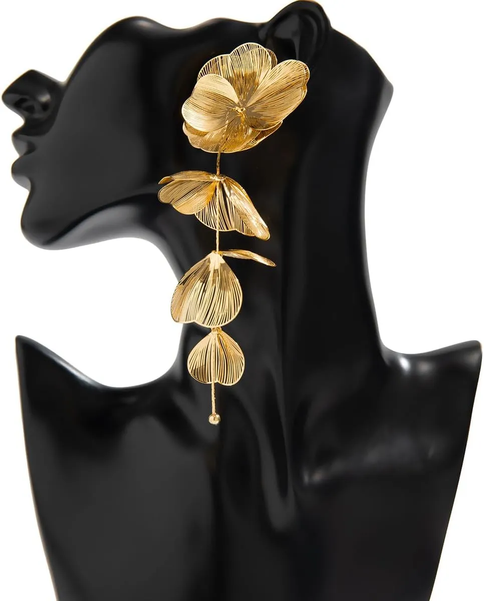 Bohemian Big Flower Dangle Earrings - Fabric Floral Design for Women