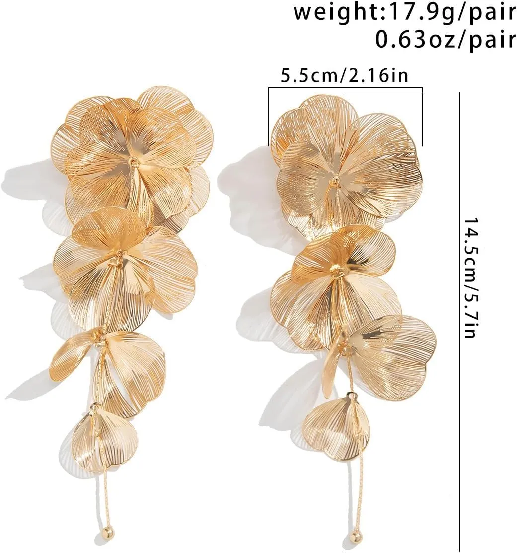 Bohemian Big Flower Dangle Earrings - Fabric Floral Design for Women