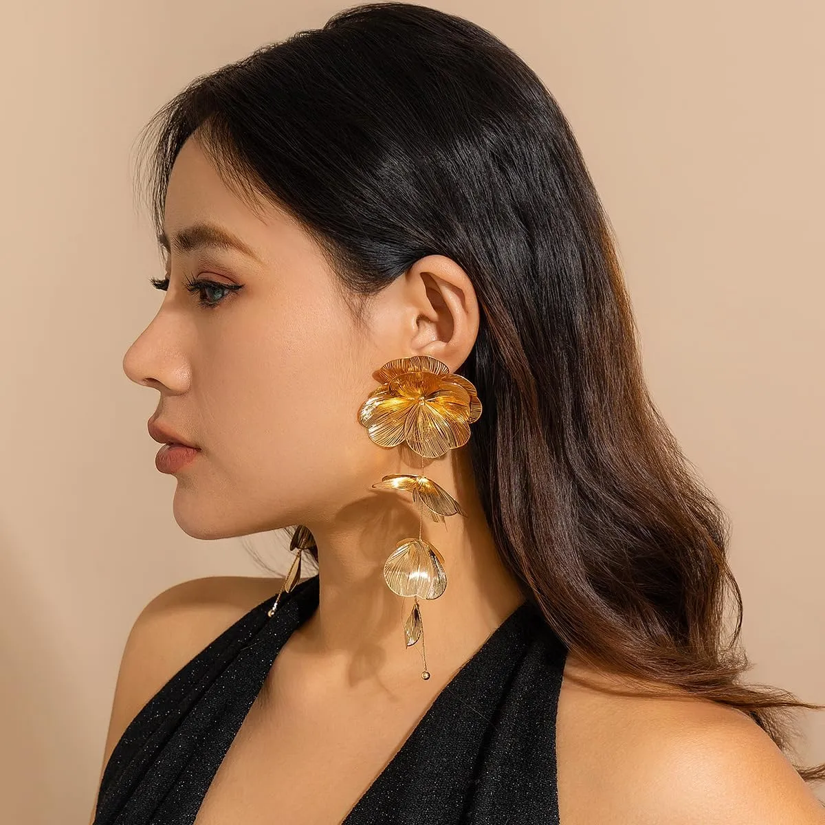 Bohemian Big Flower Dangle Earrings - Fabric Floral Design for Women