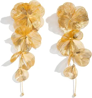 Bohemian Big Flower Dangle Earrings - Fabric Floral Design for Women