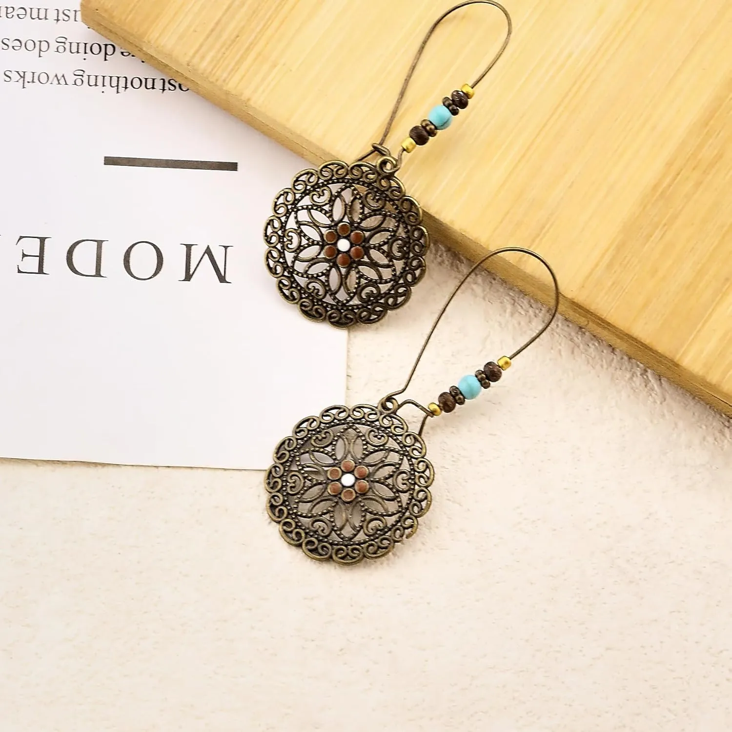 Bohemian Earrings for Women Vintage Ethnic Style Dangle Earrings Boho Cutout Floral Leaf Antique Earrings Lightweight Hollow Carved Earrings Retro Jewelry