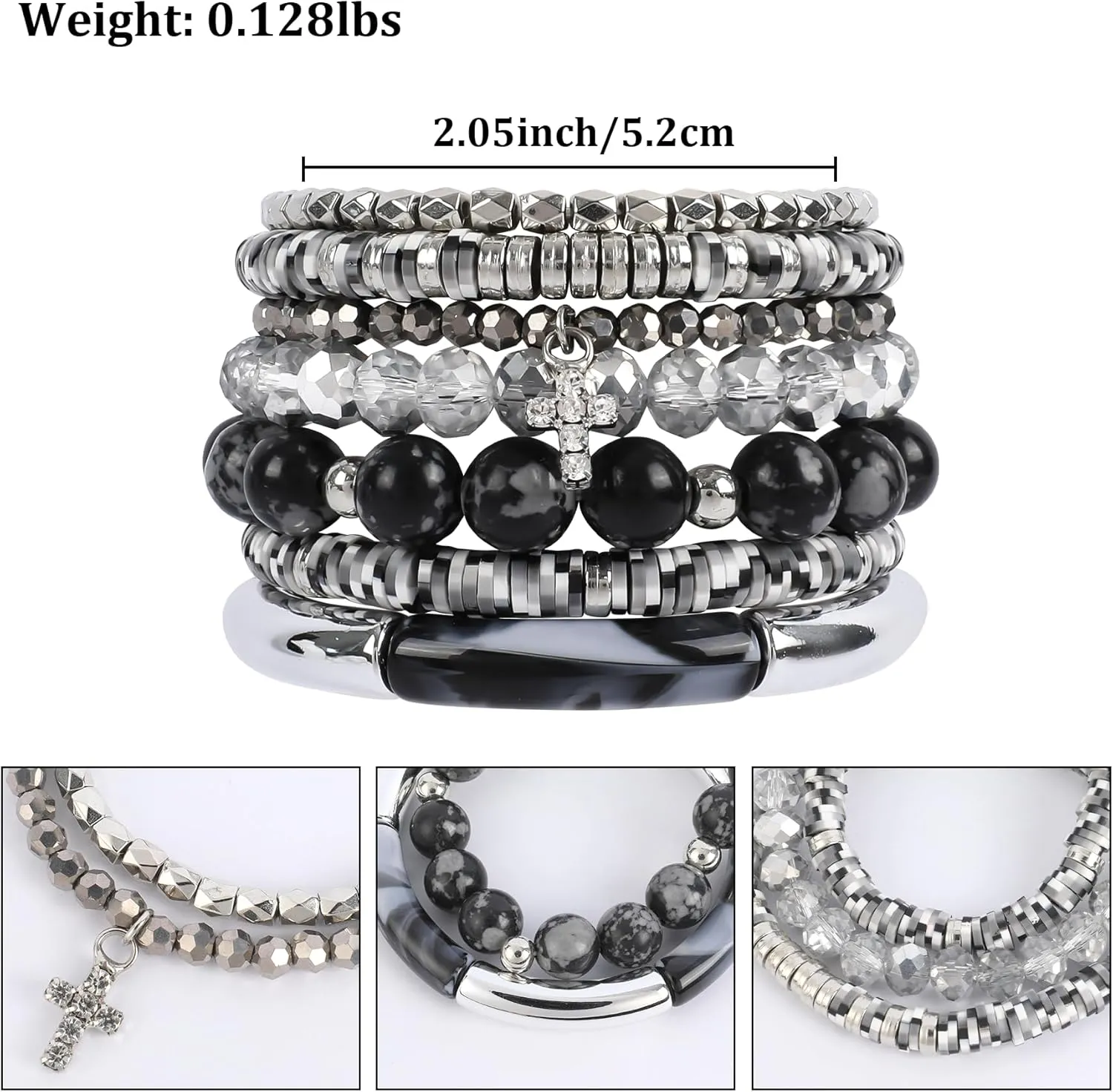 Bohemian Natural Stone Beaded Bracelets for Women Men Stackable Stretch Beads Bracelet Set with Charm and Tassel Multilayered Elastic Gemstone Bracelets Summer Beach Boho Jewelry Gift for Women