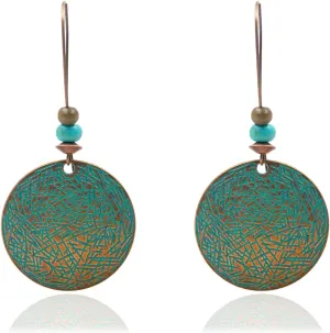 Bohemian Vintage Dangle Earrings for Women Retro Geometric Round Earrings Hollow Out Sculpted Ethnic Earrings Boho Statement Earrings for Women
