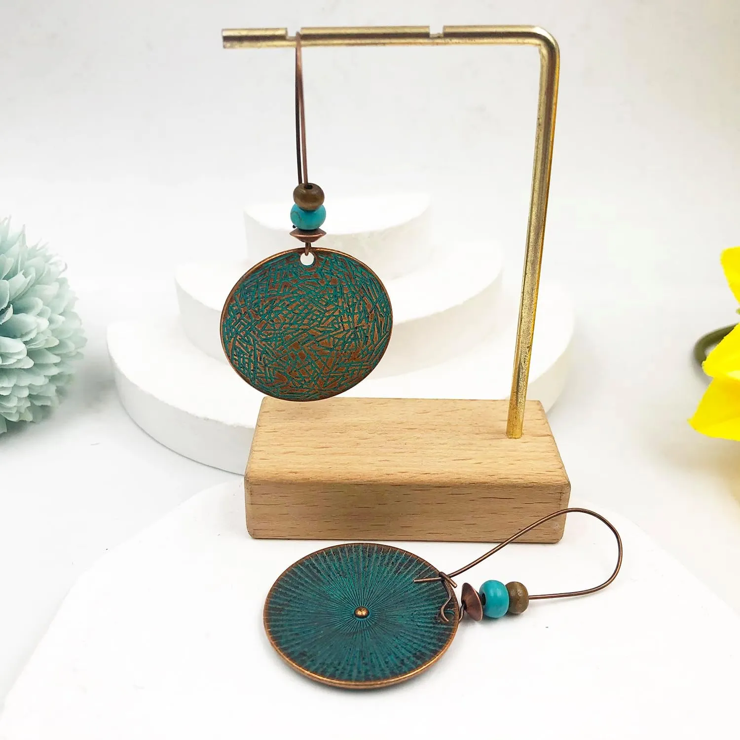Bohemian Vintage Dangle Earrings for Women Retro Geometric Round Earrings Hollow Out Sculpted Ethnic Earrings Boho Statement Earrings for Women