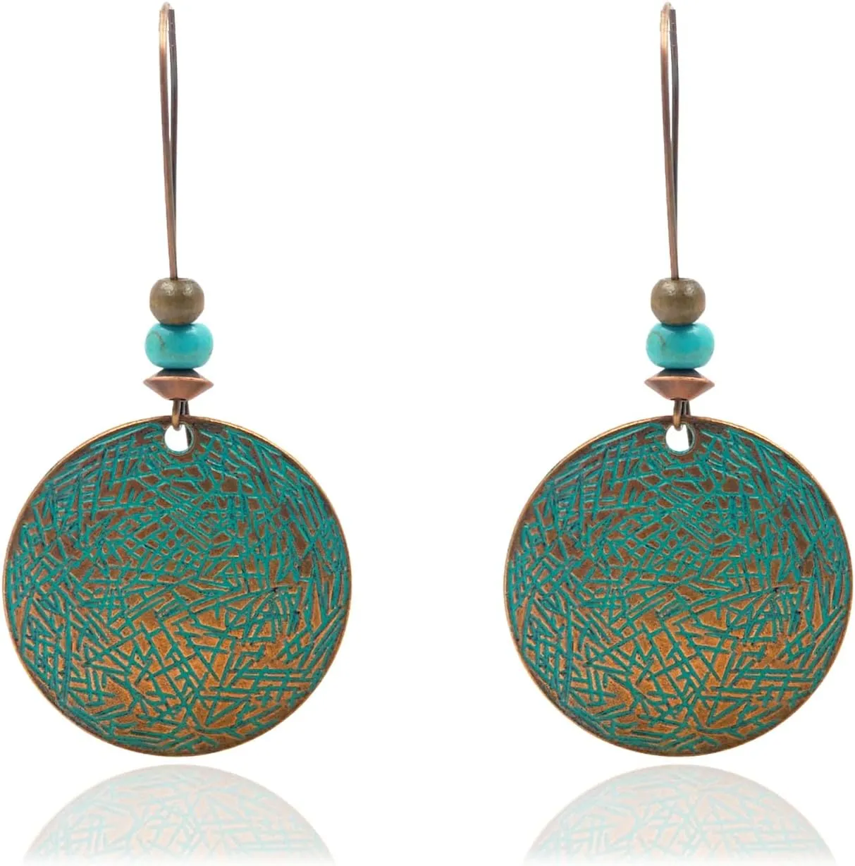 Bohemian Vintage Dangle Earrings for Women Retro Geometric Round Earrings Hollow Out Sculpted Ethnic Earrings Boho Statement Earrings for Women
