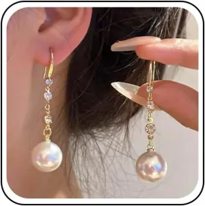Boho Cz Pearl Drop Earrings Gold Pearl Earrings Long Pearl Tassel Earrings Crystal Pearl Dangle Earrings Jewelry For Women
