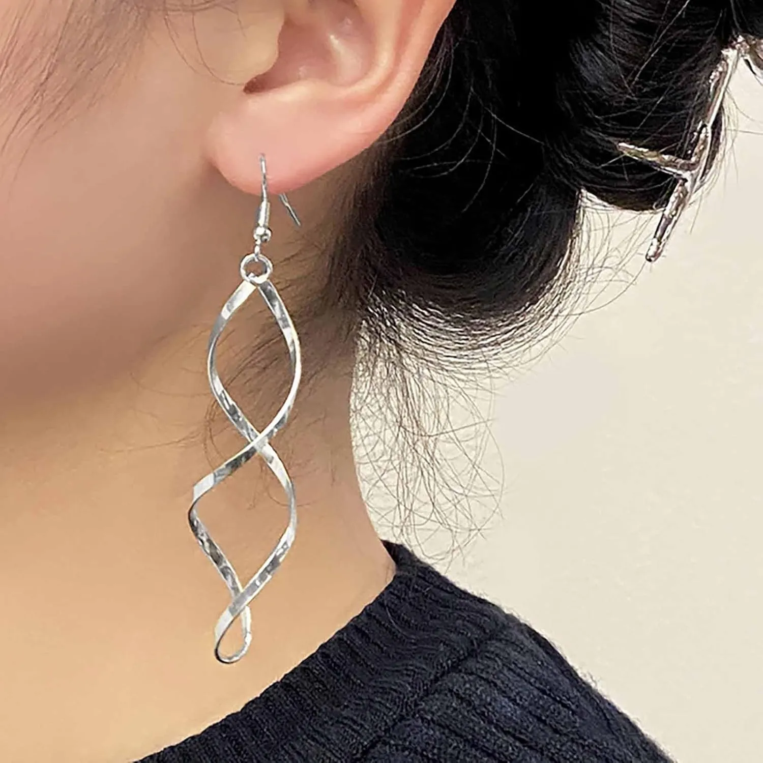 Boho Gold Swirl Wire Earrings Open Spiral Hoop Earrings Spiral Drop Earrings Linear Twist dangle Earrings Geometric Statement Swirl Earrings Jewelry for Women