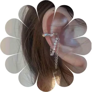 Boho Rhinestone Chain Cuff Earrings Silver Cz Chain Ear Cuff Earrings Punk Chain Hoop Cuff Earrings Luxury Statement Earrings No Piercing Earrings Jewelry for Women