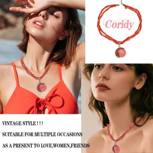 Boho Stone Pendant Necklace Tribal Choker Necklaces Fashion Beaded Jewelry for Women