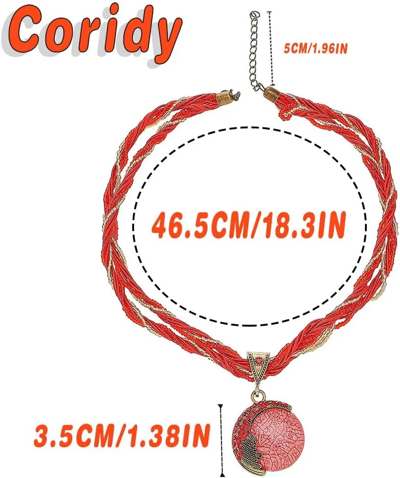 Boho Stone Pendant Necklace Tribal Choker Necklaces Fashion Beaded Jewelry for Women