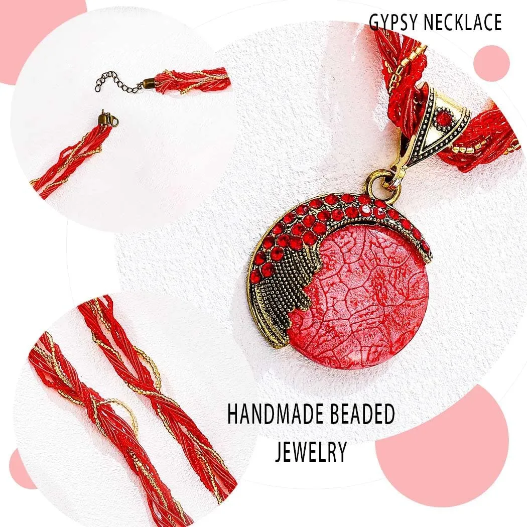 Boho Stone Pendant Necklace Tribal Choker Necklaces Fashion Beaded Jewelry for Women