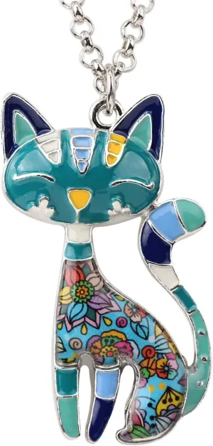 BONSNY Statement Enamel Alloy Chain Cat Necklaces Pendant Original Design For Women