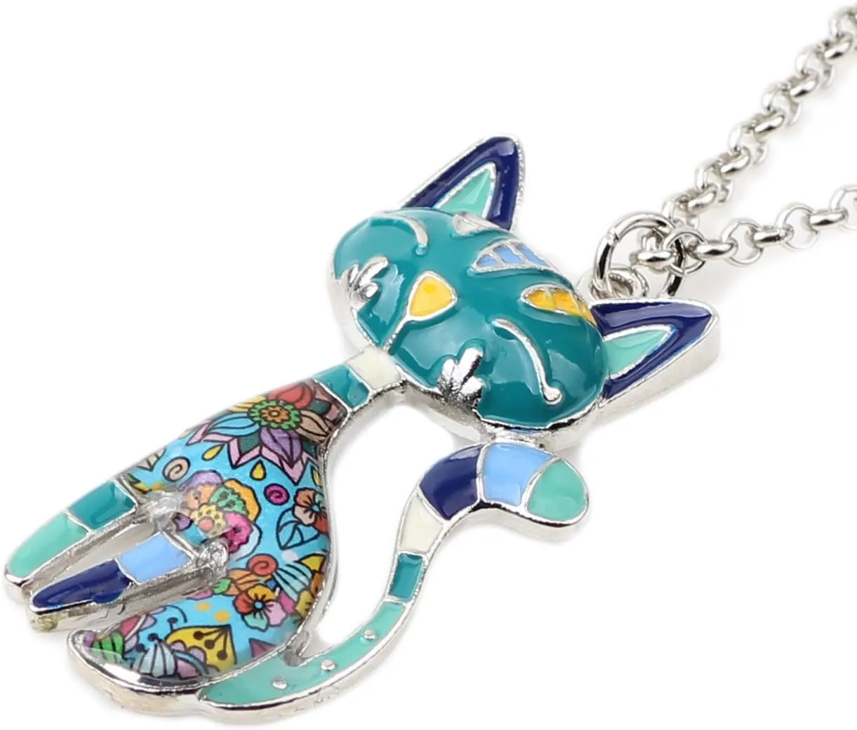 BONSNY Statement Enamel Alloy Chain Cat Necklaces Pendant Original Design For Women