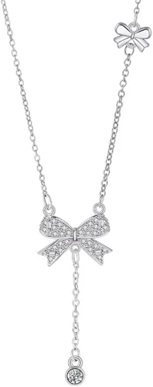 Bow Pendant Necklace for Women Stainless Steel Ribbon Knot Tassel Chain Rhinestone Dangle Choker Chains Adjustable Stacking Christmas Necklaces Jewelry