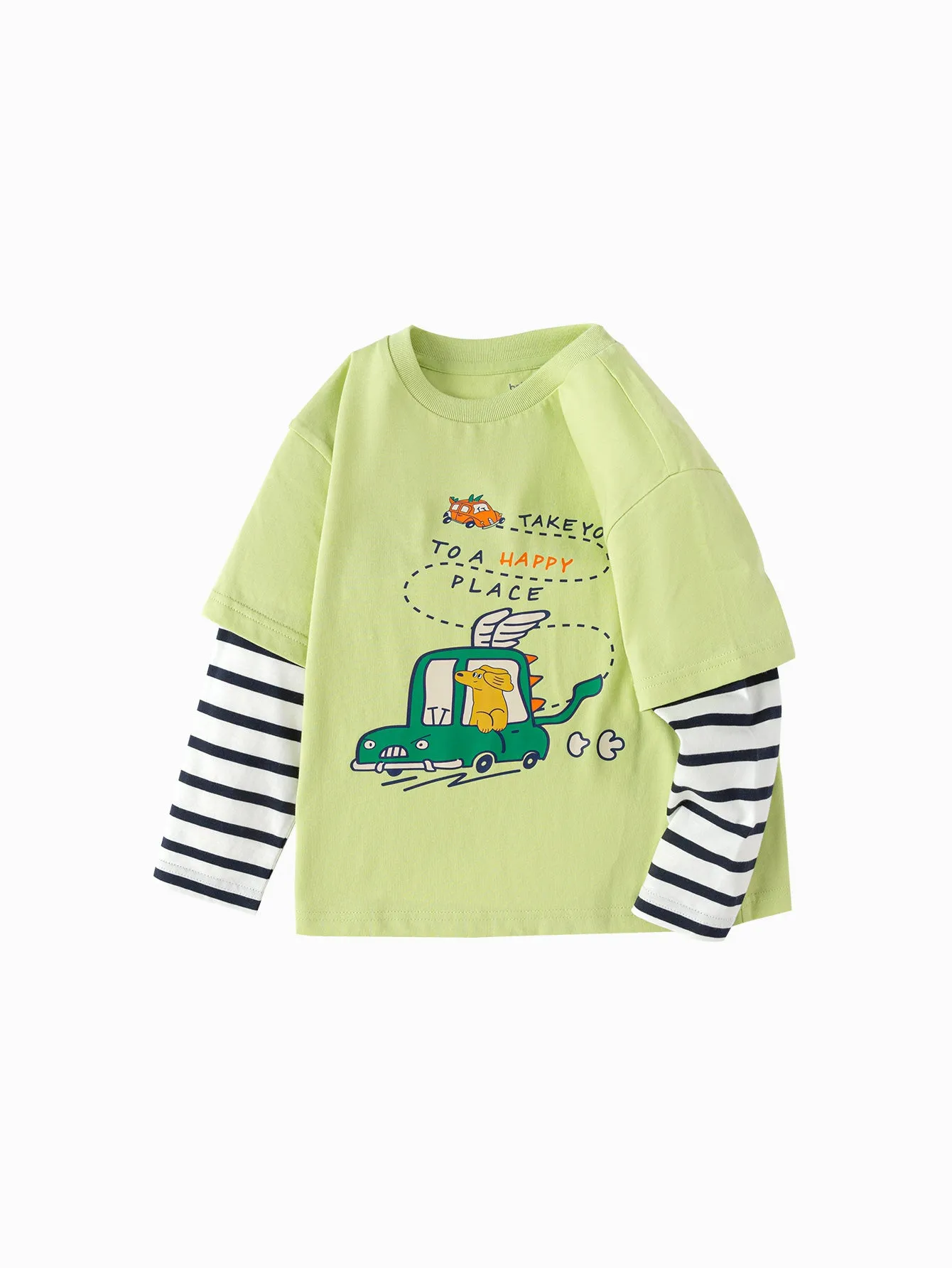 Boy Trend Scenarios Cartoon car Olivine Long Sleeve T-Shirt
