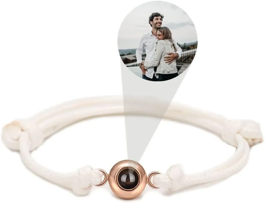 Bracelet with Picture Inside,Custom Bracelets with Picture Inside, Customized Projection Bracelets with Photos, Picture Bracelet Personalized Photo (White,1pcs)