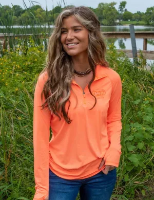 Breathe Instant Cooling Upf Quarter Zip Long Sleeve Shirt w/ Thumbholes (Tangerine)