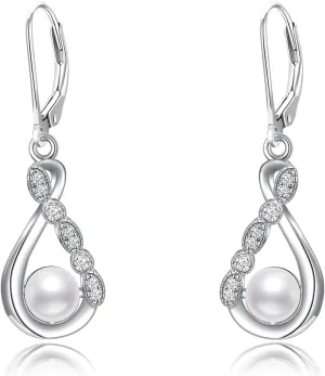 Bride Earrings Sterling Silver Infinity Drop Earrings Cultured Pearl Bridal Earrings Wedding Jewelry for Bride Women