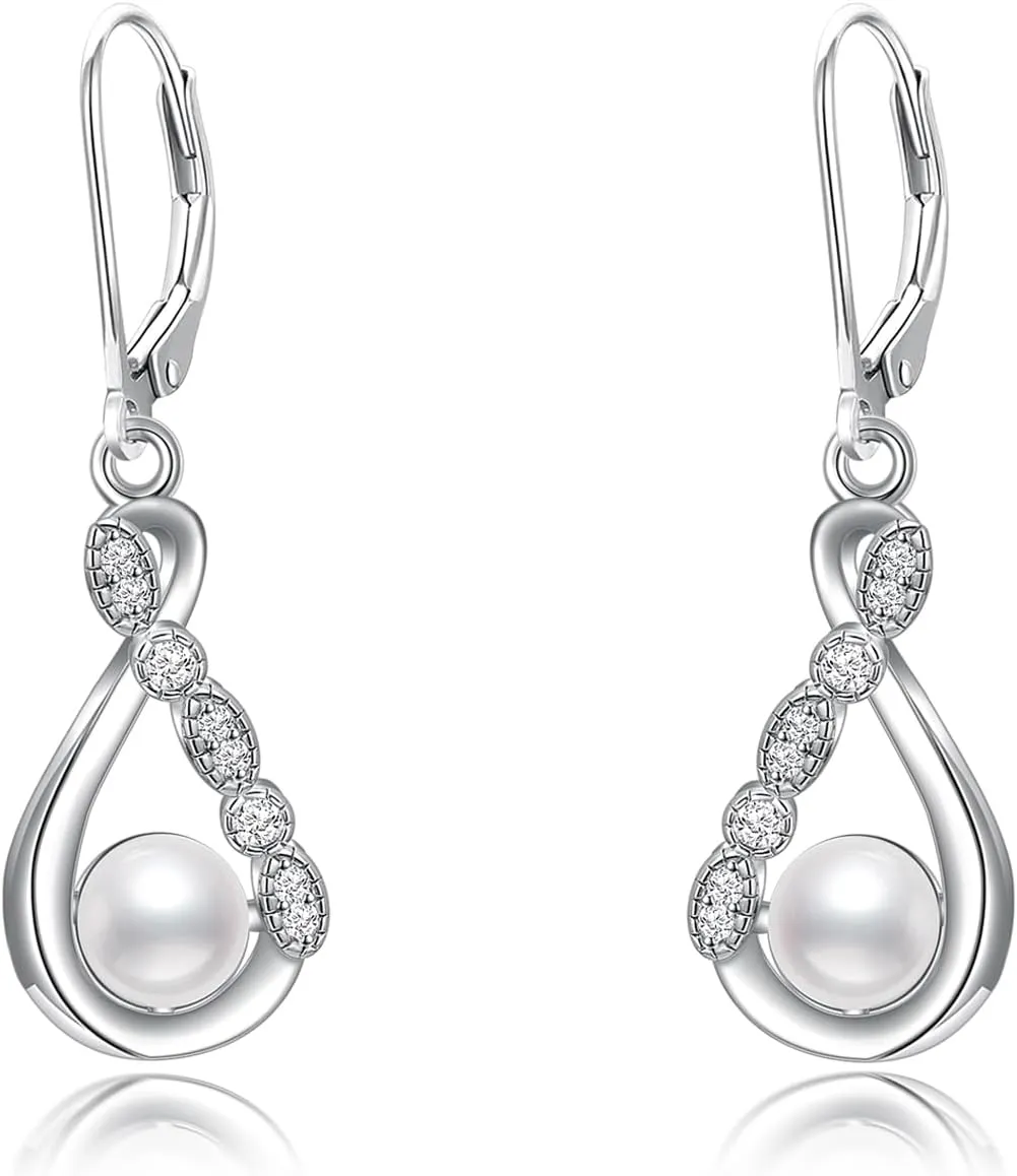 Bride Earrings Sterling Silver Infinity Drop Earrings Cultured Pearl Bridal Earrings Wedding Jewelry for Bride Women