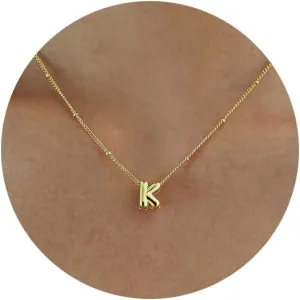 Bubble Letter Necklace Gold, Dainty Initial Necklaces for Women 14K Gold Plated Small A to Z Name Necklace Personalized Simple Initial Pendant Cute Choker Necklaces for Women Trendy Jewelry