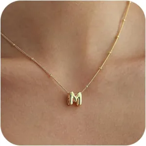 Bubble Letter Necklace Gold, Dainty Initial Necklaces for Women 14K Gold Plated Small A to Z Name Necklace Personalized Simple Initial Pendant Cute Choker Necklaces for Women Trendy Jewelry