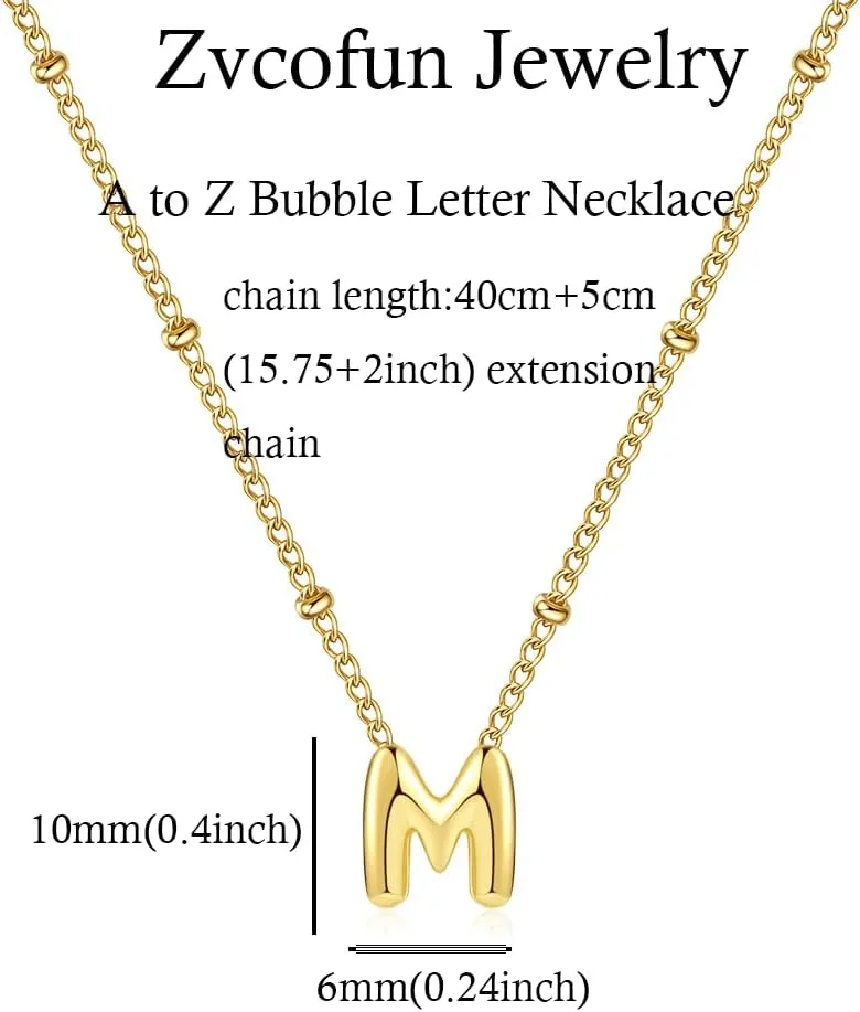 Bubble Letter Necklace Gold, Dainty Initial Necklaces for Women 14K Gold Plated Small A to Z Name Necklace Personalized Simple Initial Pendant Cute Choker Necklaces for Women Trendy Jewelry