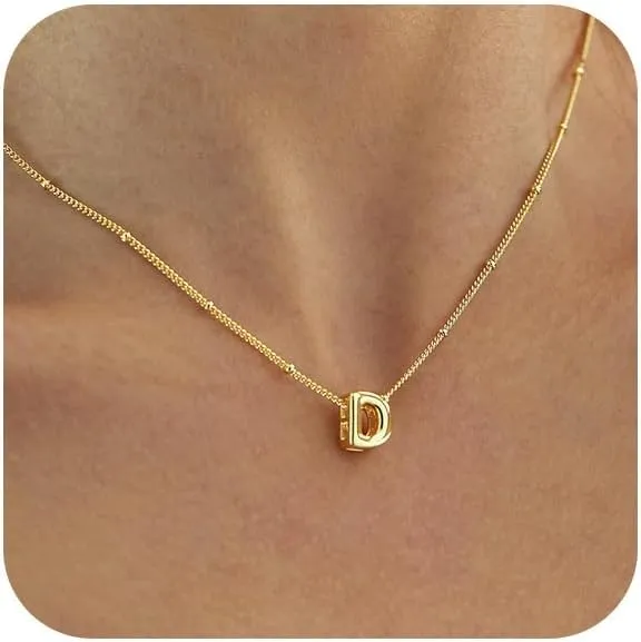 Bubble Letter Necklace Gold, Dainty Initial Necklaces for Women 14K Gold Plated Small A to Z Name Necklace Personalized Simple Initial Pendant Cute Choker Necklaces for Women Trendy Jewelry