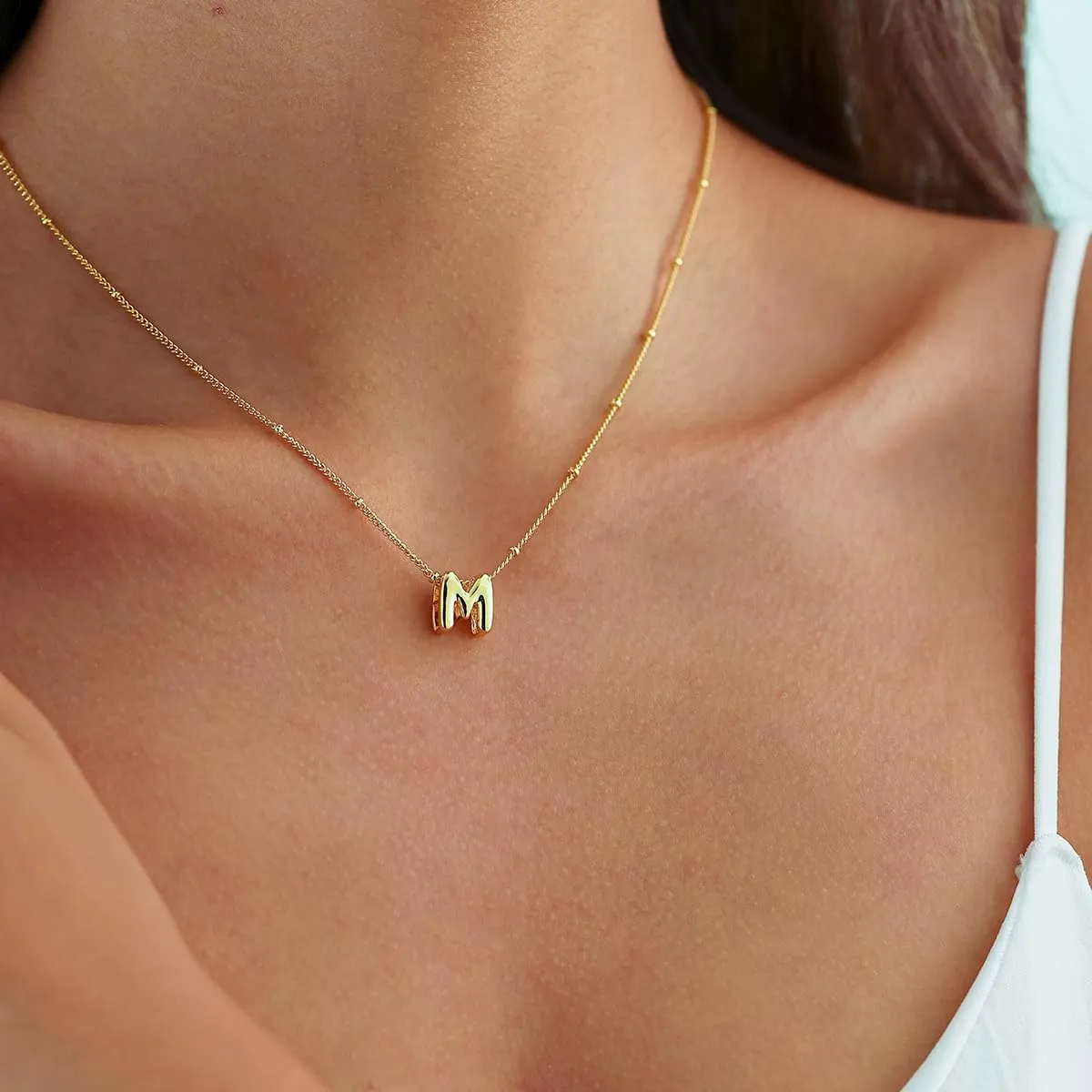Bubble Letter Necklace Gold, Dainty Initial Necklaces for Women 14K Gold Plated Small A to Z Name Necklace Personalized Simple Initial Pendant Cute Choker Necklaces for Women Trendy Jewelry