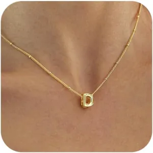 Bubble Letter Necklace Gold, Dainty Initial Necklaces for Women 14K Gold Plated Small A to Z Name Necklace Personalized Simple Initial Pendant Cute Choker Necklaces for Women Trendy Jewelry