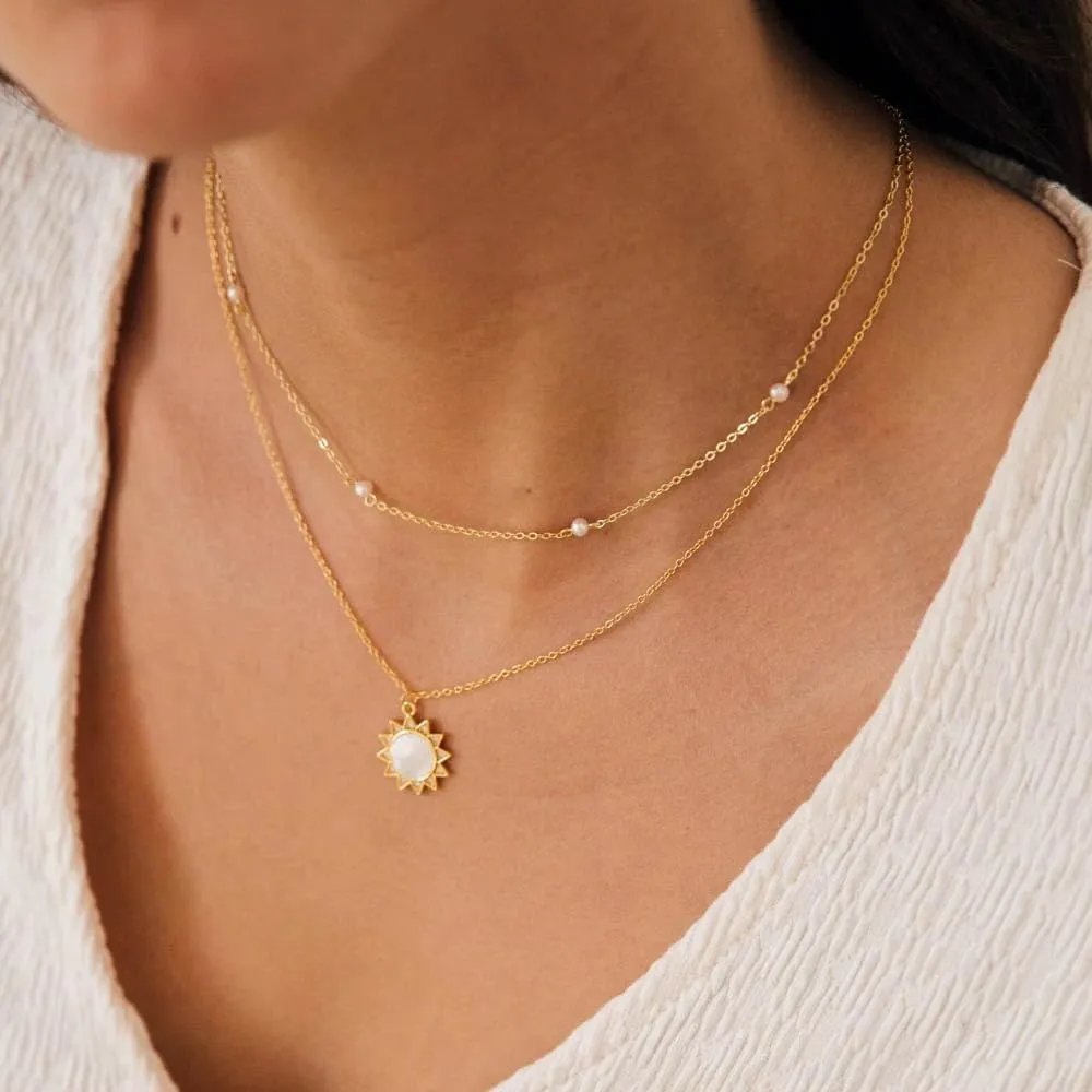 CAITLYNMINIMALIST 18K Gold Sterling Silver Freshwater Pearl Bead Drop Station Adjustable Necklace for Women Gift for Her