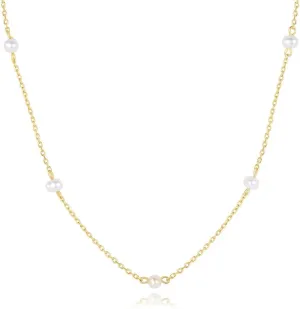 CAITLYNMINIMALIST 18K Gold Sterling Silver Freshwater Pearl Bead Drop Station Adjustable Necklace for Women Gift for Her
