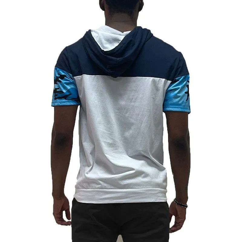 Camo and Solid Design Block Hooded Shirt