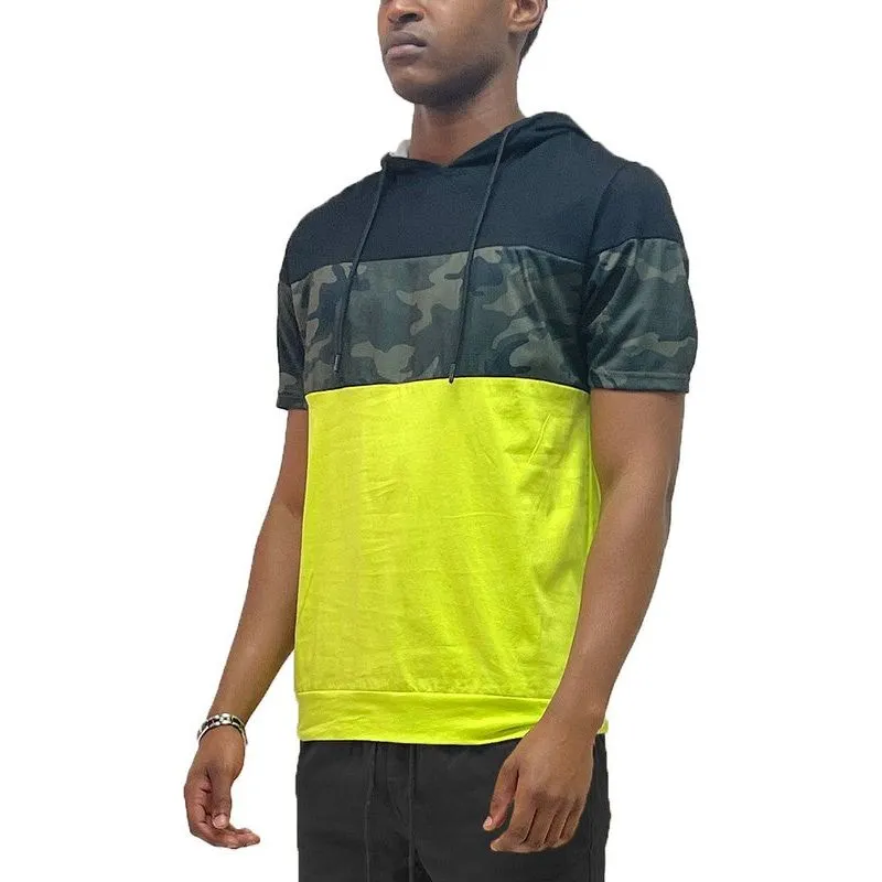 Camo and Solid Design Block Hooded Shirt
