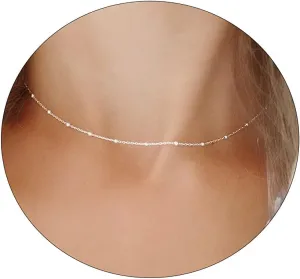 CAROVO Choker Necklace for women,Dainty Gold/Silver Necklace 14k Gold Plated Shining Dots Sequins Necklace Satellite Paperclip Box Sparkle Chain Necklaces for Women Simple Jewelry