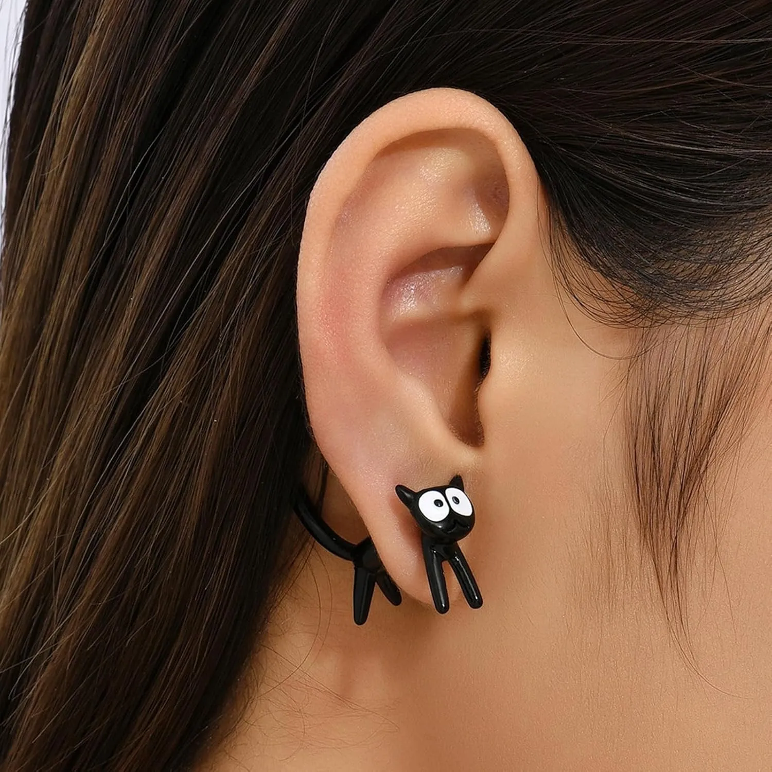 Cat Earrings Stud Cute Cat Lover Gifts for Women Silver Frog Cuff Earrings Unique Gifts Fun Animal Earrings Cat Themed Gifts Jewelry for Women