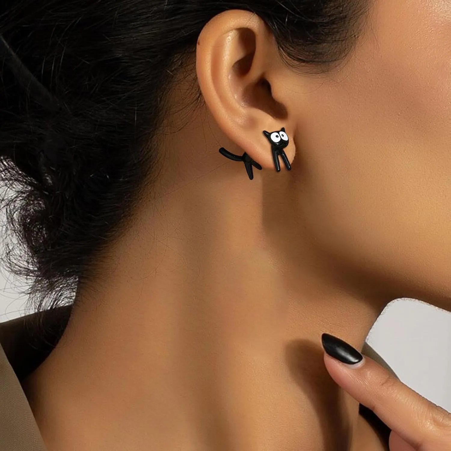 Cat Earrings Stud Cute Cat Lover Gifts for Women Silver Frog Cuff Earrings Unique Gifts Fun Animal Earrings Cat Themed Gifts Jewelry for Women
