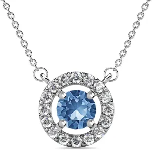 Cate & Chloe Royal 18k White Gold Plated Birthstone Necklace for Women, Silver Round Cut Halo Crystal Necklace with SImluated Diamond Crystals, Jewelry for Women