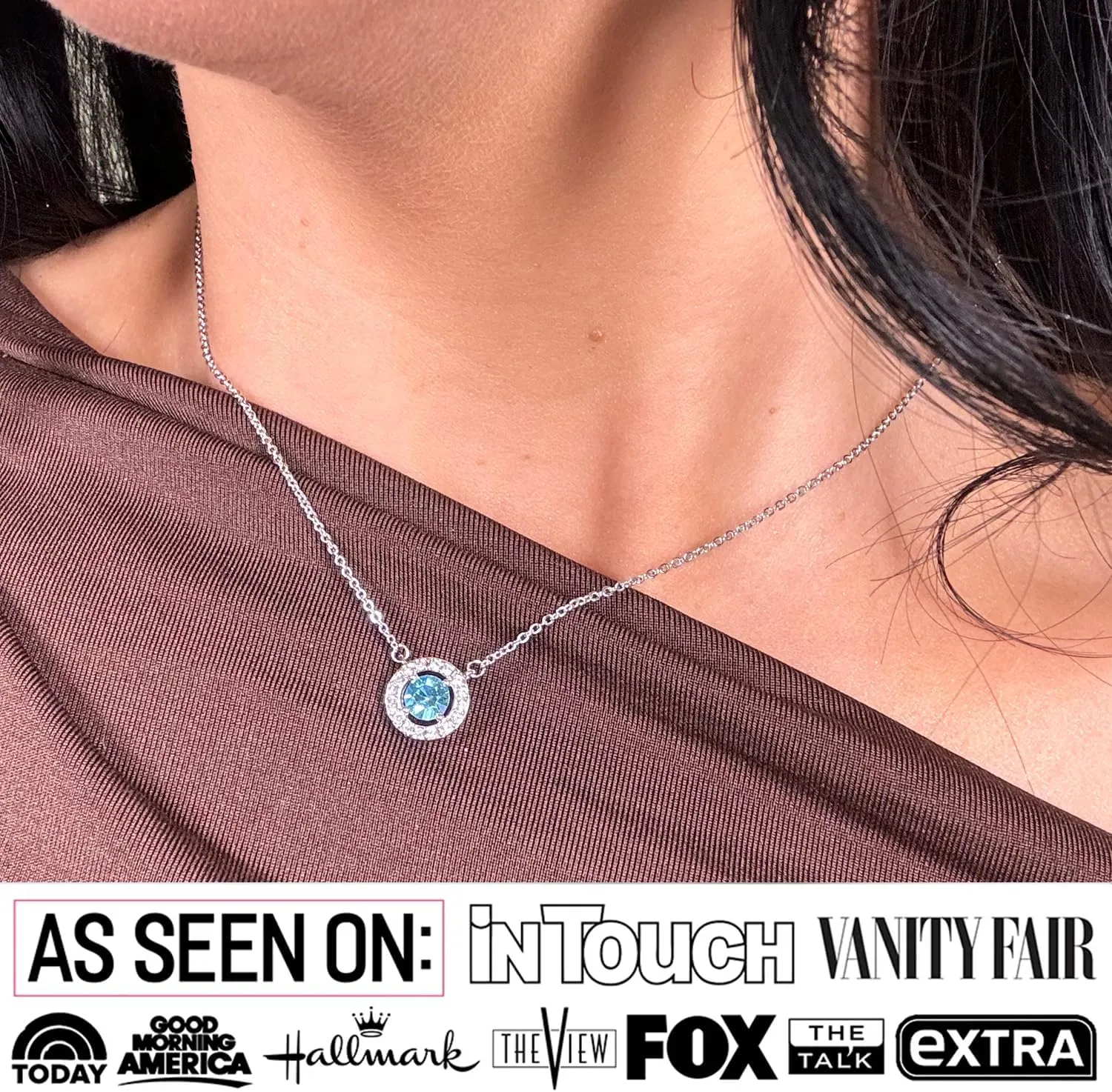 Cate & Chloe Royal 18k White Gold Plated Birthstone Necklace for Women, Silver Round Cut Halo Crystal Necklace with SImluated Diamond Crystals, Jewelry for Women