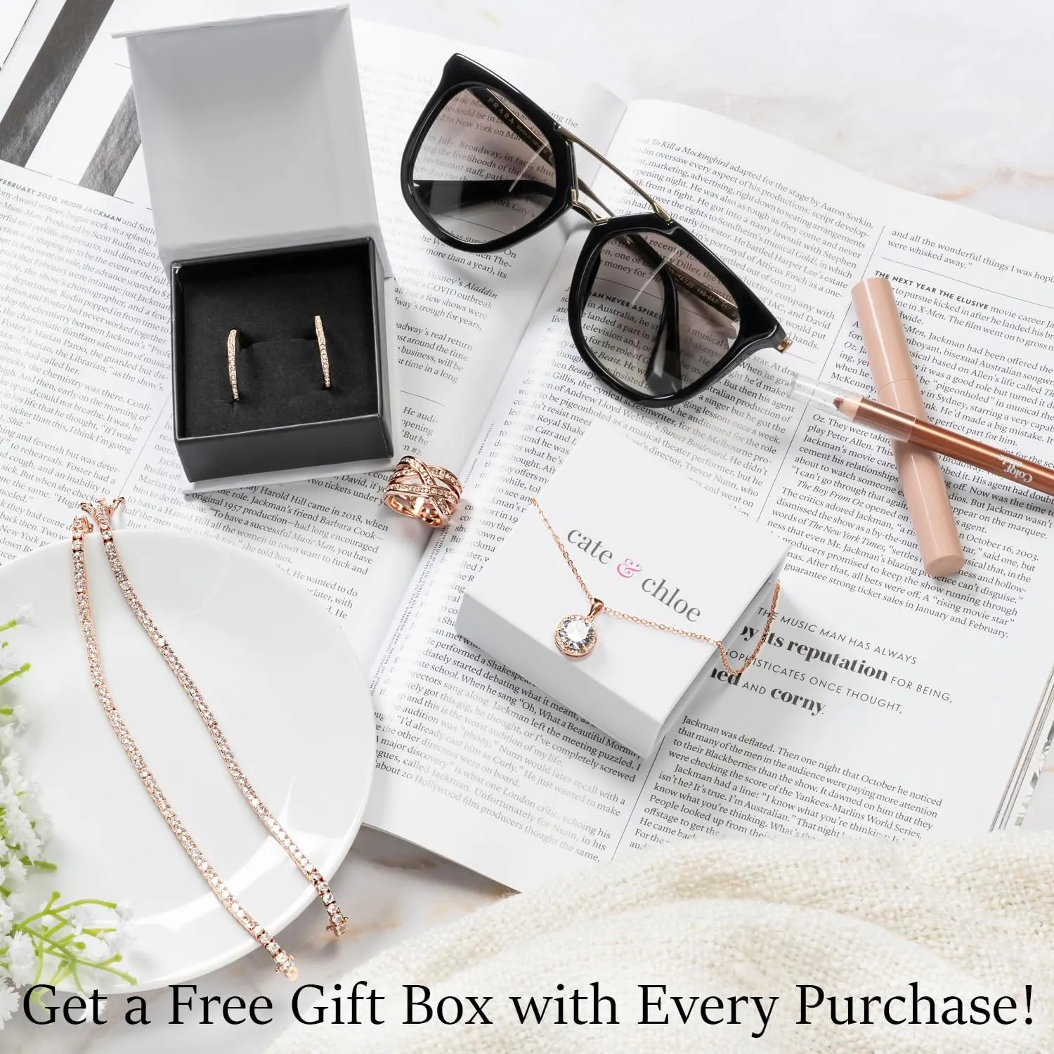 Cate & Chloe Royal 18k White Gold Plated Birthstone Necklace for Women, Silver Round Cut Halo Crystal Necklace with SImluated Diamond Crystals, Jewelry for Women