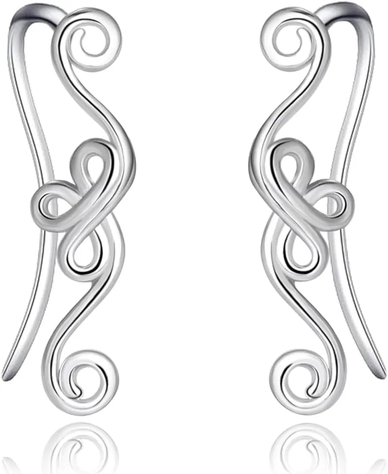 Celtic Knot Earrings Ear Climber Earrings for Women 925 Sterling Silver Ear Crawler Cuff Earrings Crawler Earrings for Women