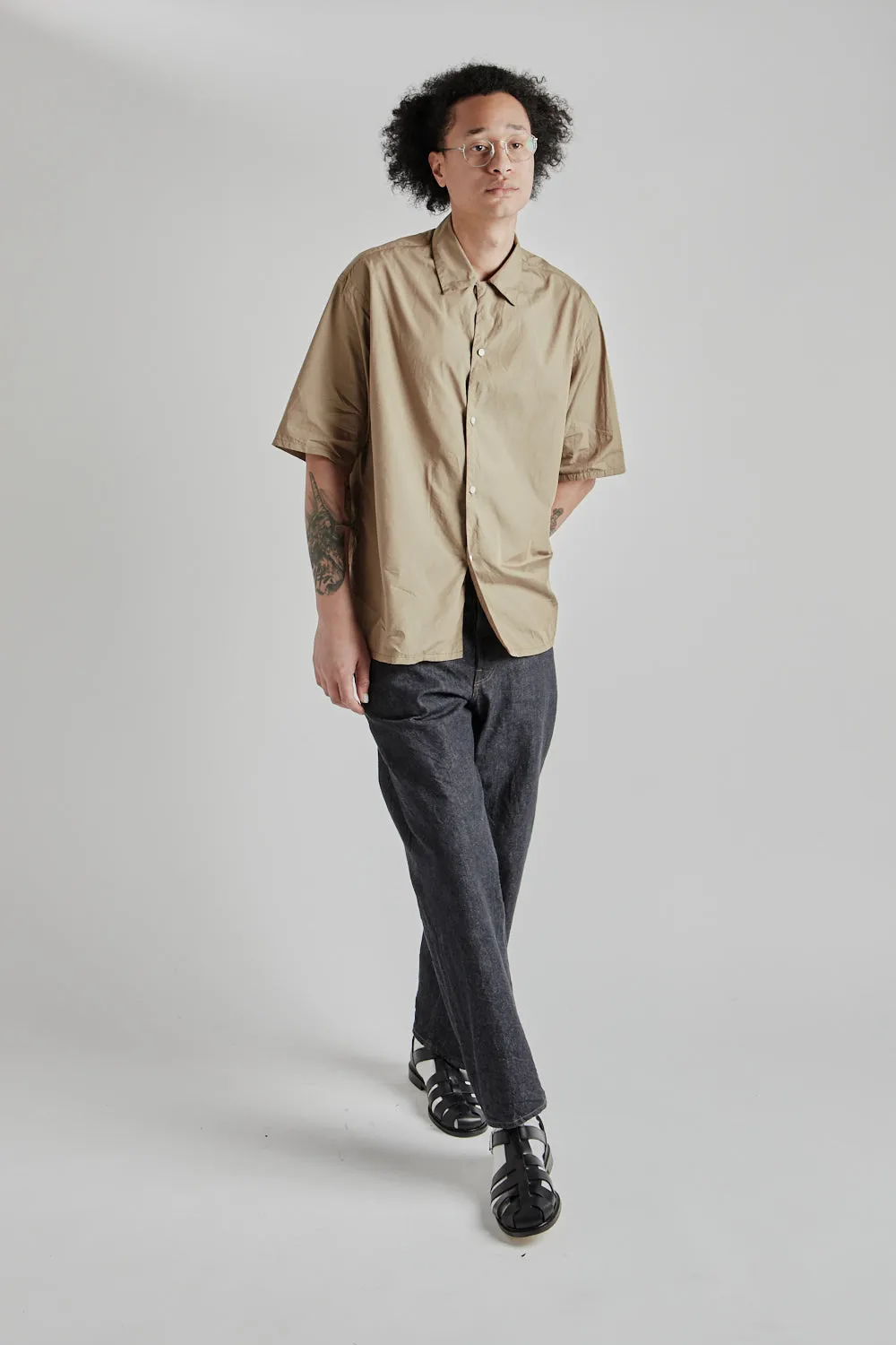 Chambray Open Collar Shirt - Olive Beige