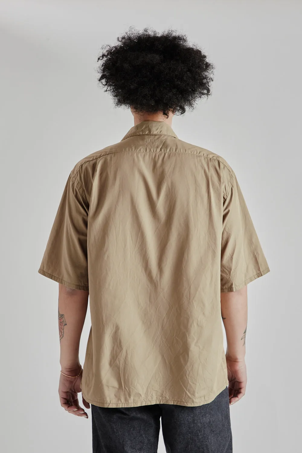 Chambray Open Collar Shirt - Olive Beige